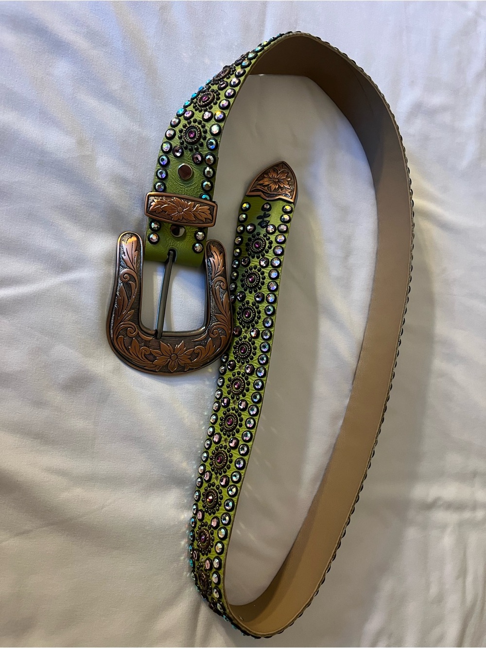 Kippys Lime Green Studded Western Crystal Belt - Picture 2 of 16